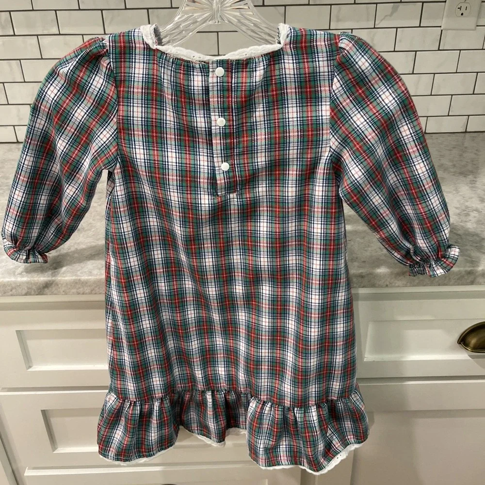Beaufort Bonnet Girls Gown Child Size 3T Toddler Blue Green Plaid Eyelet Trim